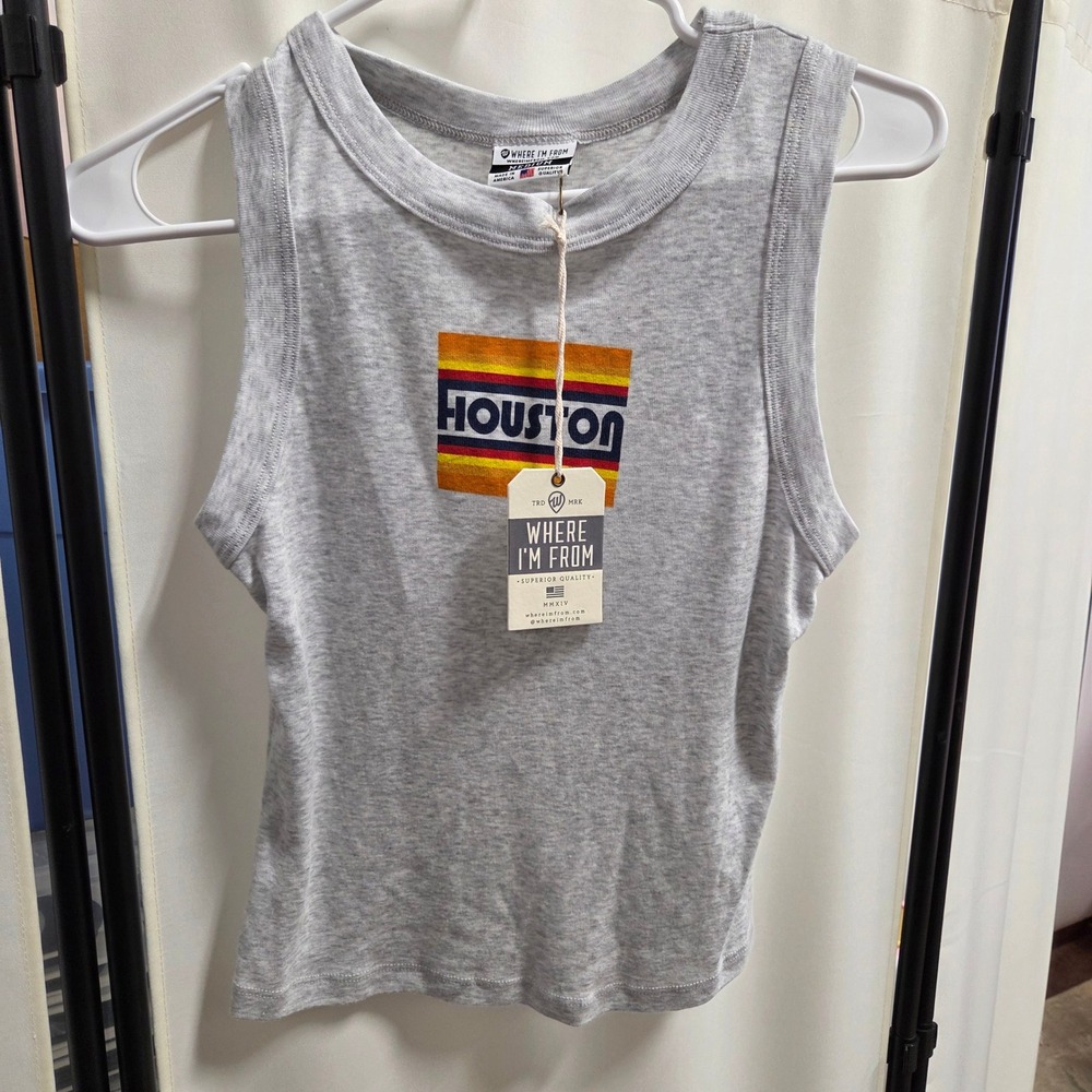 Where I'm From Houston Graphic Tank Top Heather Grey Womens Medium NWT USA Made